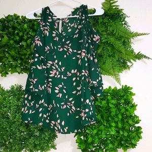 Floral Deep Green Short Sleeve with Open Shoulder